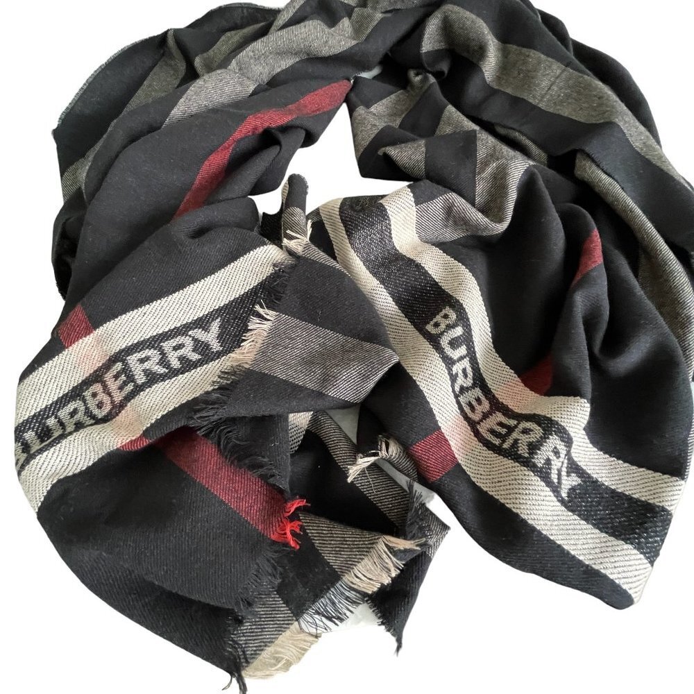 Burberry Striped Scarf, 180cm X 70cm, Wool Silk